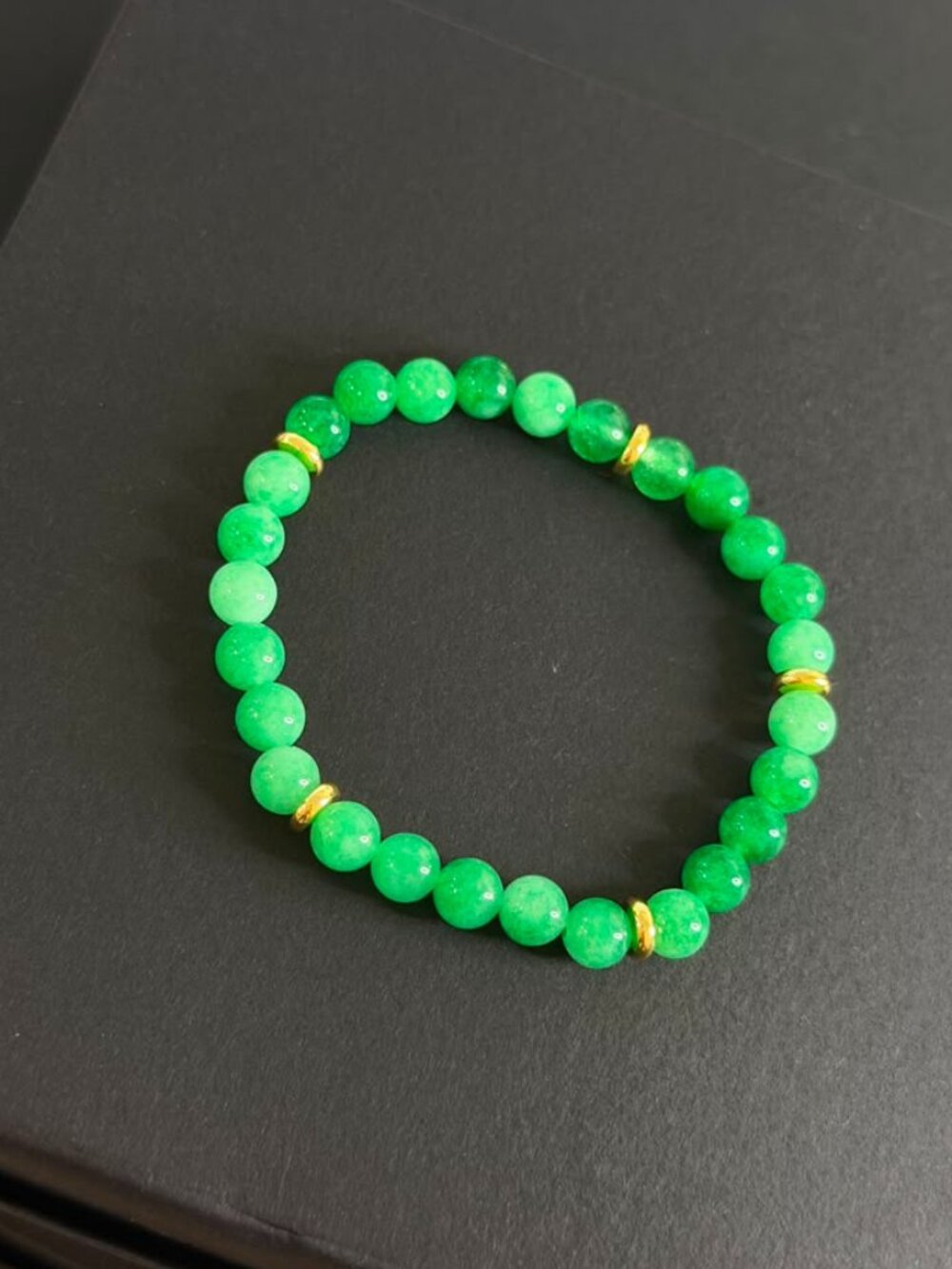 Green Gemstone Bracelet | Polished Beads with Gold Spacer Accessories